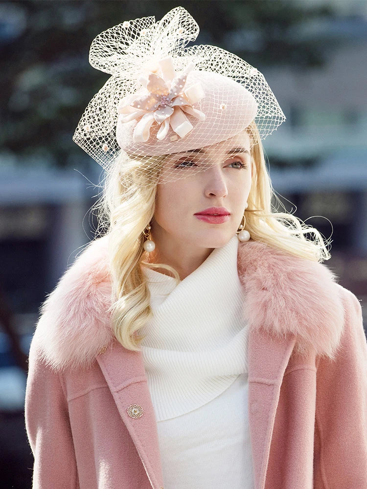 EE 3017 Special Occasion /Congratulations /Carnival /Fascinator Gorgeous Wool With Tulle /Wedding  /Honeymoon  Hat /Elegant