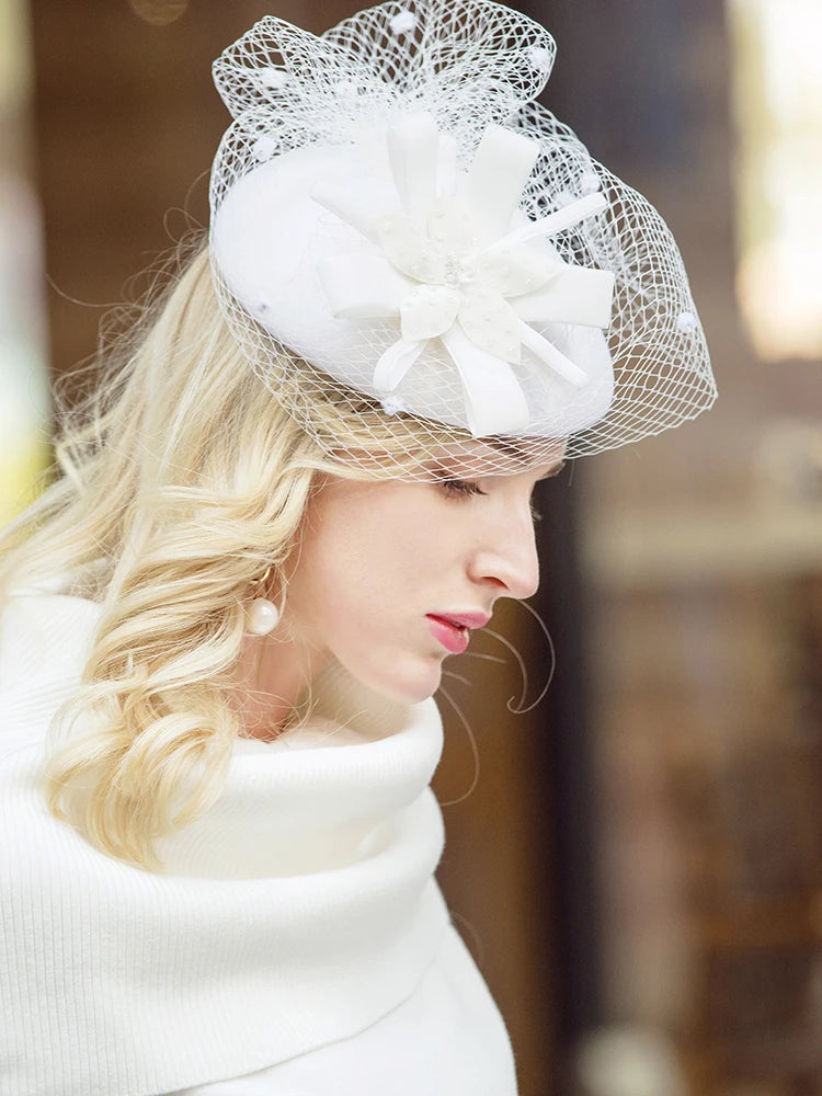 EE 3017 Special Occasion /Congratulations /Carnival /Fascinator Gorgeous Wool With Tulle /Wedding  /Honeymoon  Hat /Elegant