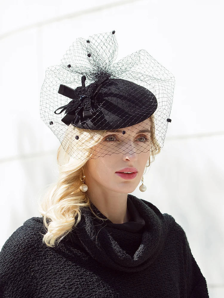 EE 3017 Special Occasion /Congratulations /Carnival /Fascinator Gorgeous Wool With Tulle /Wedding  /Honeymoon  Hat /Elegant