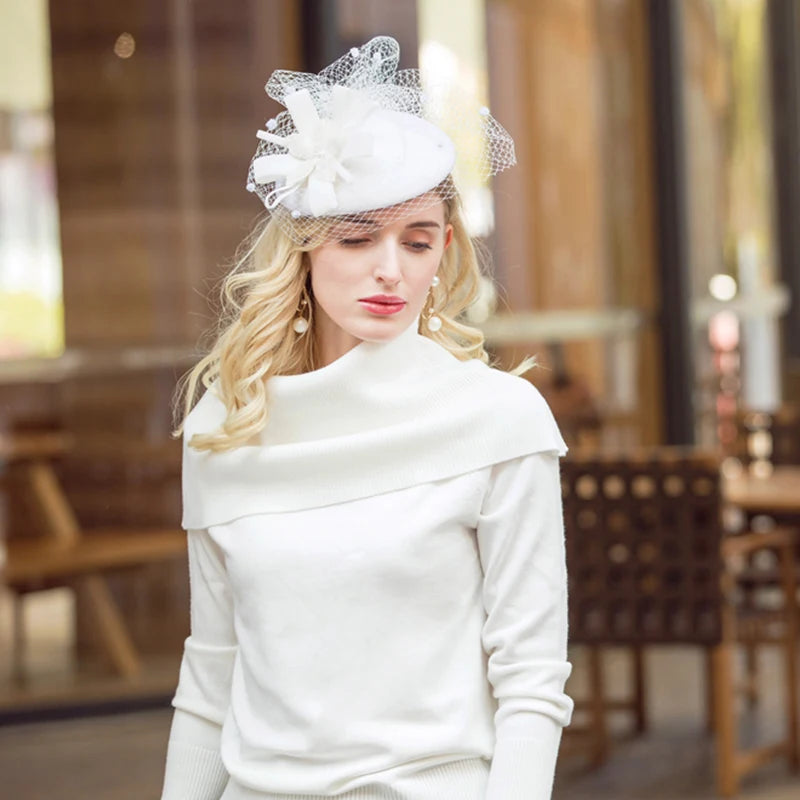 EE 3017 Special Occasion /Congratulations /Carnival /Fascinator Gorgeous Wool With Tulle /Wedding  /Honeymoon  Hat /Elegant