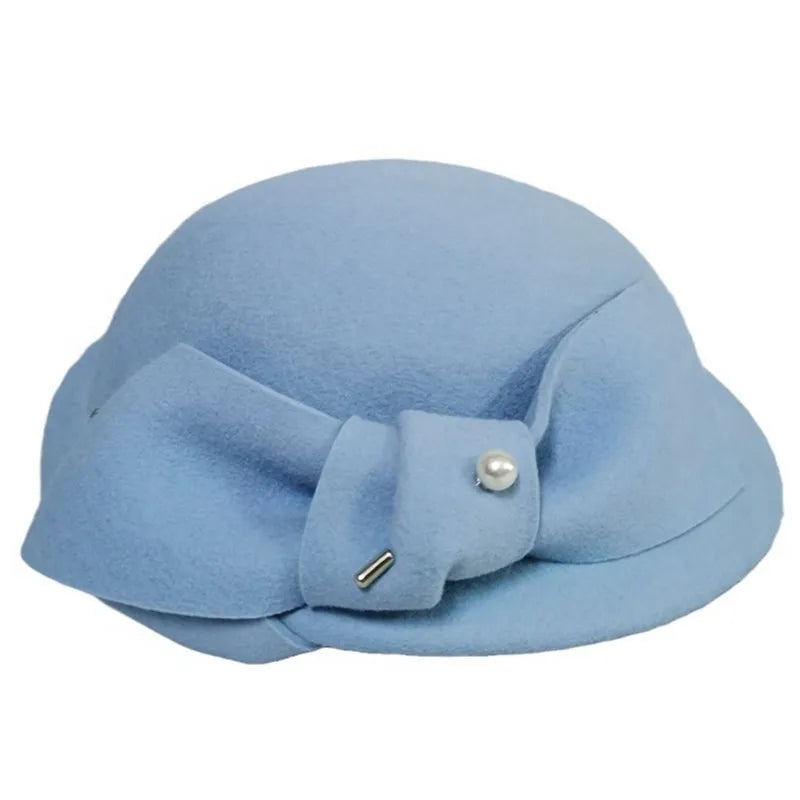 FADVES Elegant Wool Felt Beret Hat for Women, White Fascinator Pillbox Style with Bow, Formal Church Wedding Cocktail Party Dress