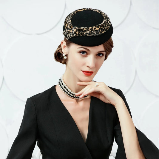 EE 3028 Autumn and Winter New Woolen Top Hat Elegant Retro British Banquet Celebrity Black Hat Girl