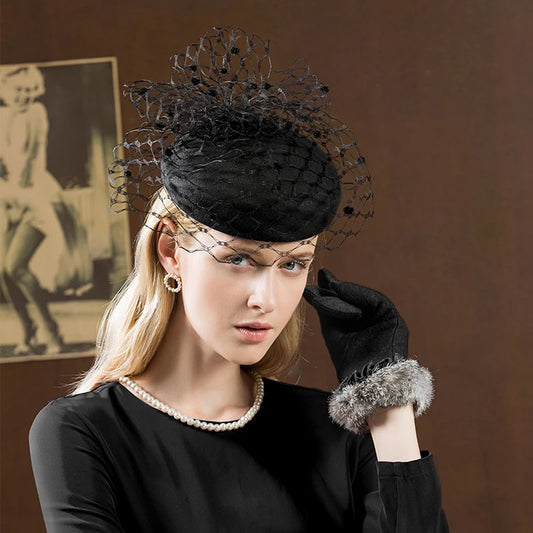 EE 3029 Autumn and Winter New British Wool Little Top Hat Celebrity Wind Yarn Net Cocktail Dress Hat Elegant Hat Girl