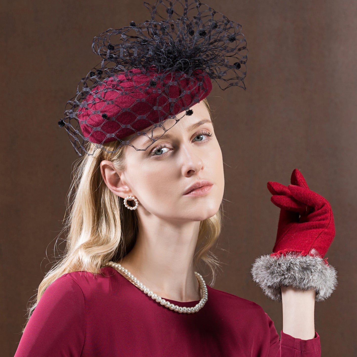 EE 3029 Autumn and Winter New British Wool Little Top Hat Celebrity Wind Yarn Net Cocktail Dress Hat Elegant Hat Girl