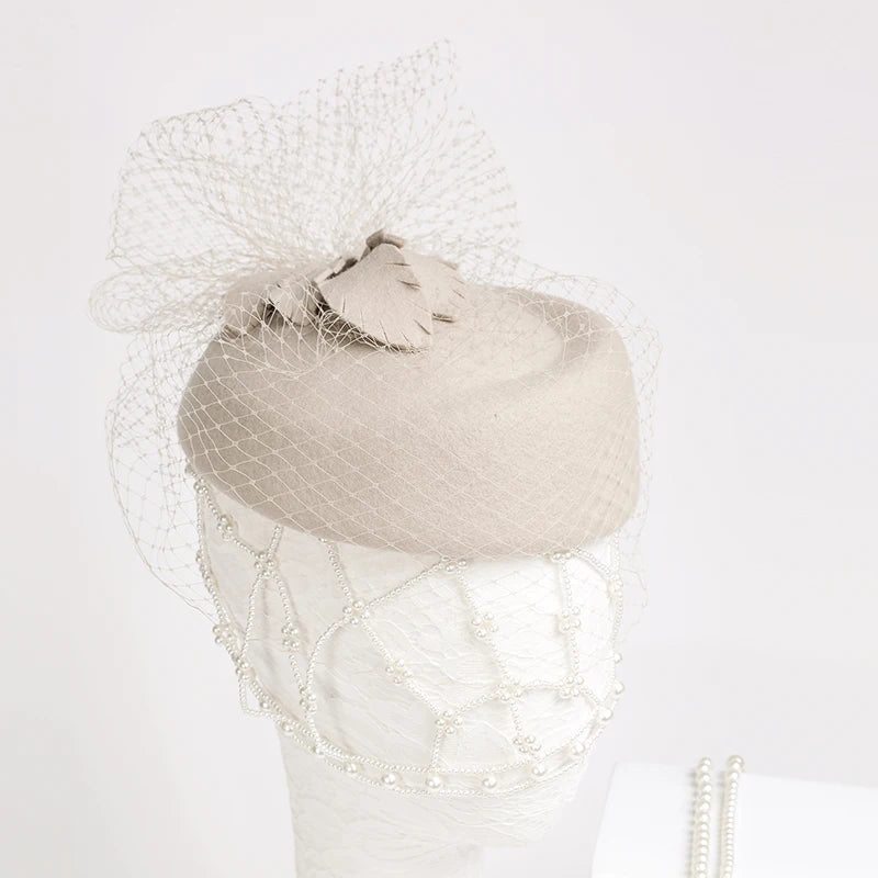 EE  3032 New British Yarn Mesh Woolen Little Top Hat Celebrity Dress Hat Elegant Versatile Hat Women