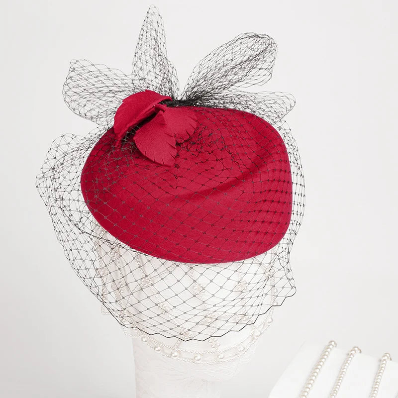 EE  3032 New British Yarn Mesh Woolen Little Top Hat Celebrity Dress Hat Elegant Versatile Hat Women