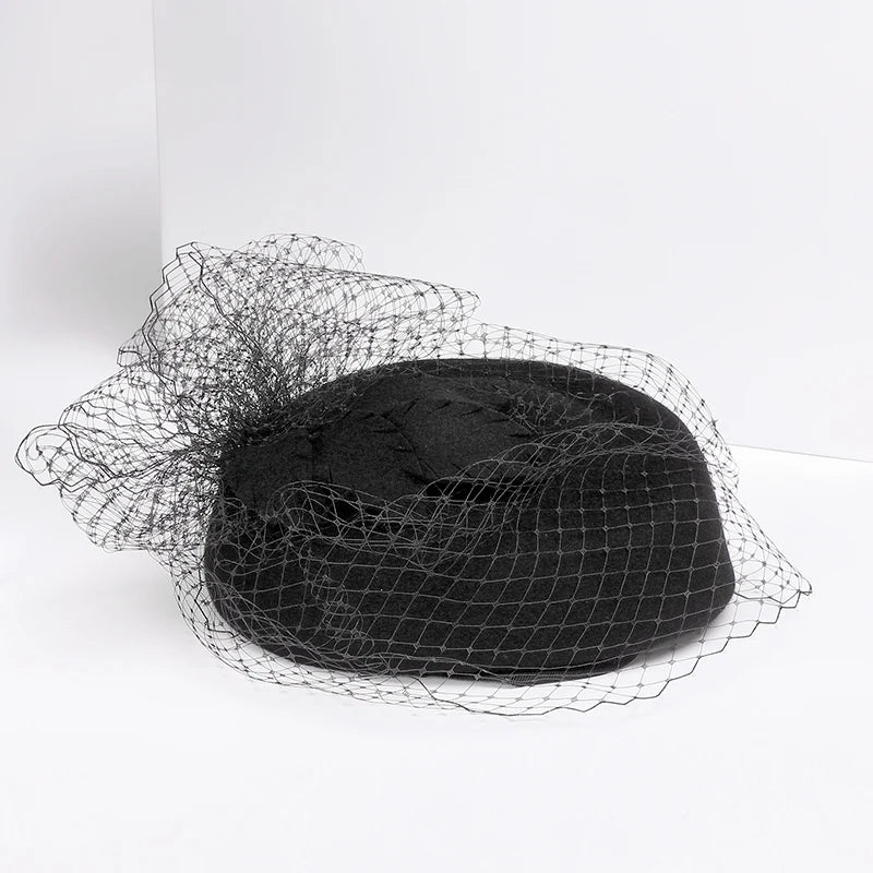 EE  3032 New British Yarn Mesh Woolen Little Top Hat Celebrity Dress Hat Elegant Versatile Hat Women