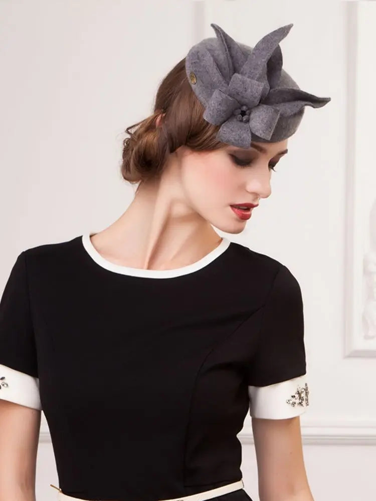 EE 3033 100% Australian Wool Felt / Formal Caps /Headpiece Classical Feminine Style /Dress Fedoras/Vintage /Special Occasion