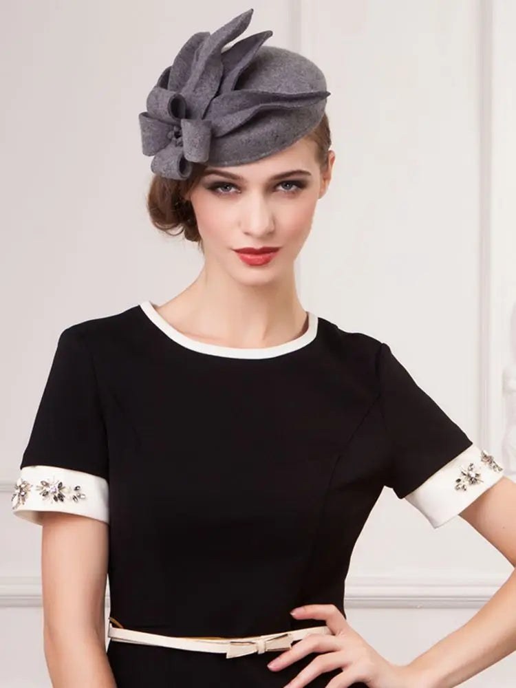EE 3033 100% Australian Wool Felt / Formal Caps /Headpiece Classical Feminine Style /Dress Fedoras/Vintage /Special Occasion