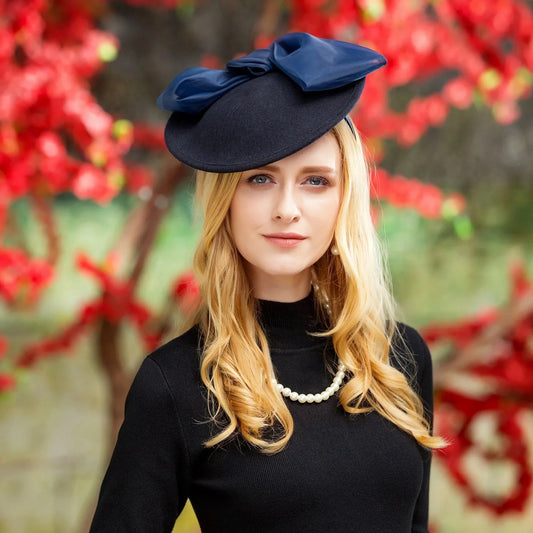 EE 3035 hat female new winter tide restoring ancient ways about British wool homburg joker socialite party dress hats