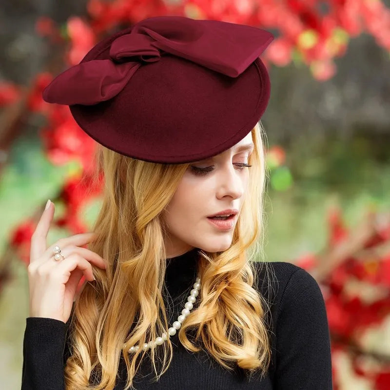 EE 3035 hat female new winter tide restoring ancient ways about British wool homburg joker socialite party dress hats