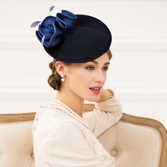 EE 3039 winter/party/racing cap/hat/feather headdress flower wool felt hat