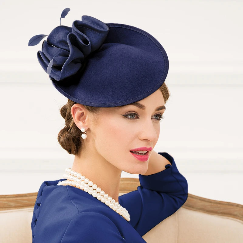 EE 3039 winter/party/racing cap/hat/feather headdress flower wool felt hat