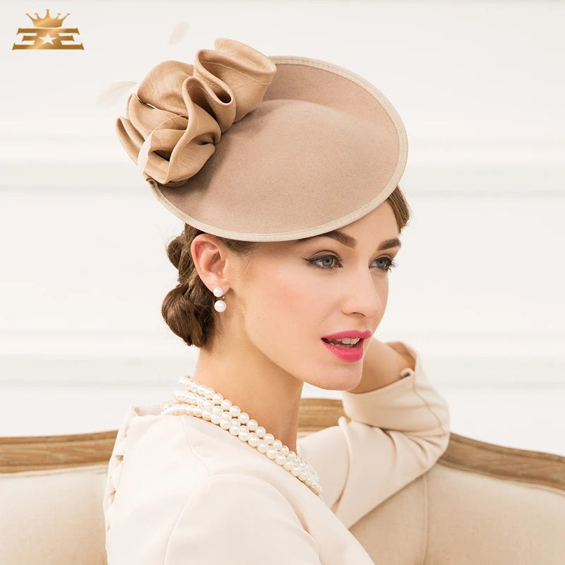 EE 3039 winter/party/racing cap/hat/feather headdress flower wool felt hat