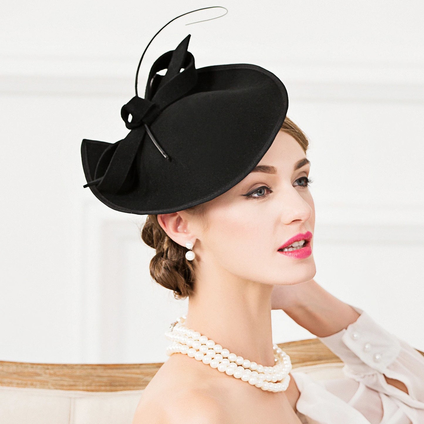 EE 3040 Original Design/Winter/Warm/Adjustable/Party/Evening Headpiece/Bowknot/Ostrich Quills/100% Wool Felt Hats