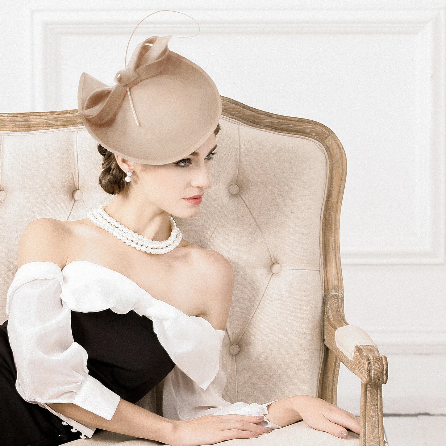 EE 3040 Original Design/Winter/Warm/Adjustable/Party/Evening Headpiece/Bowknot/Ostrich Quills/100% Wool Felt Hats