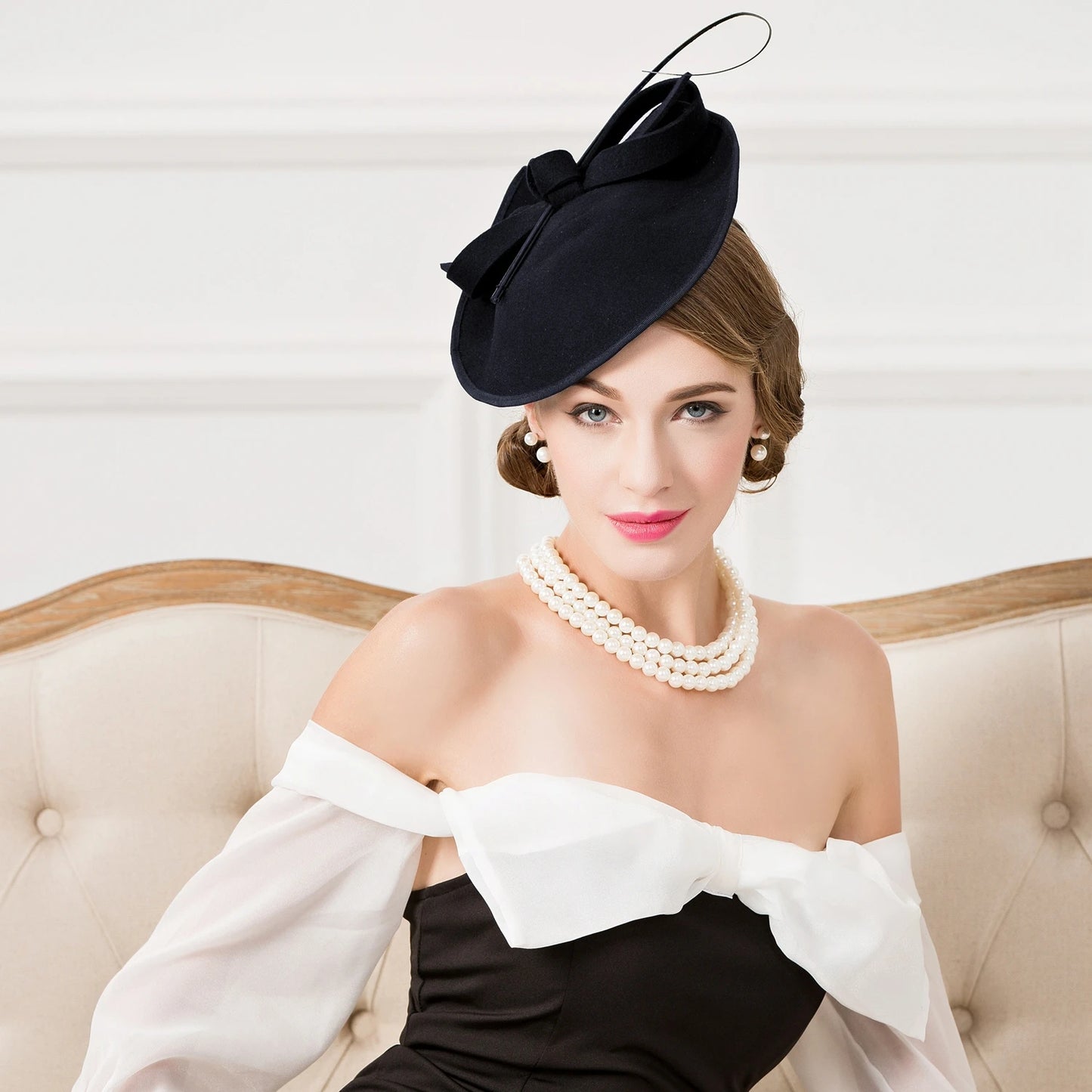 EE 3040 Original Design/Winter/Warm/Adjustable/Party/Evening Headpiece/Bowknot/Ostrich Quills/100% Wool Felt Hats