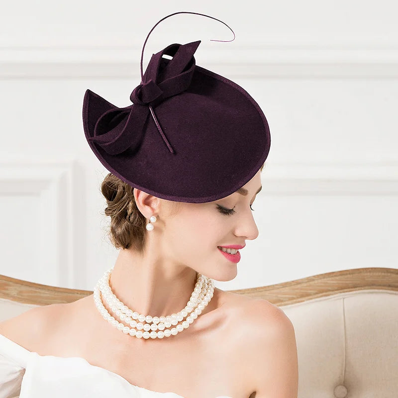 EE 3040 Original Design/Winter/Warm/Adjustable/Party/Evening Headpiece/Bowknot/Ostrich Quills/100% Wool Felt Hats