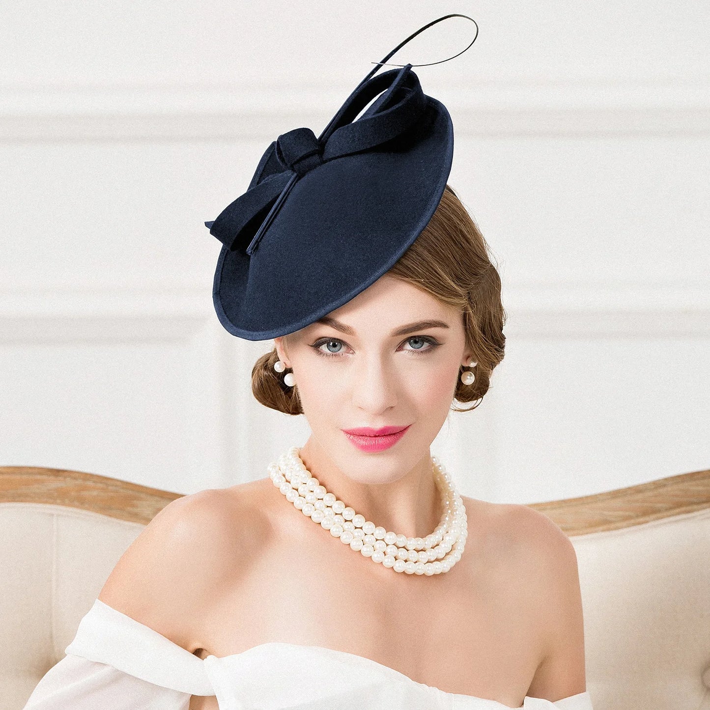 EE 3040 Original Design/Winter/Warm/Adjustable/Party/Evening Headpiece/Bowknot/Ostrich Quills/100% Wool Felt Hats
