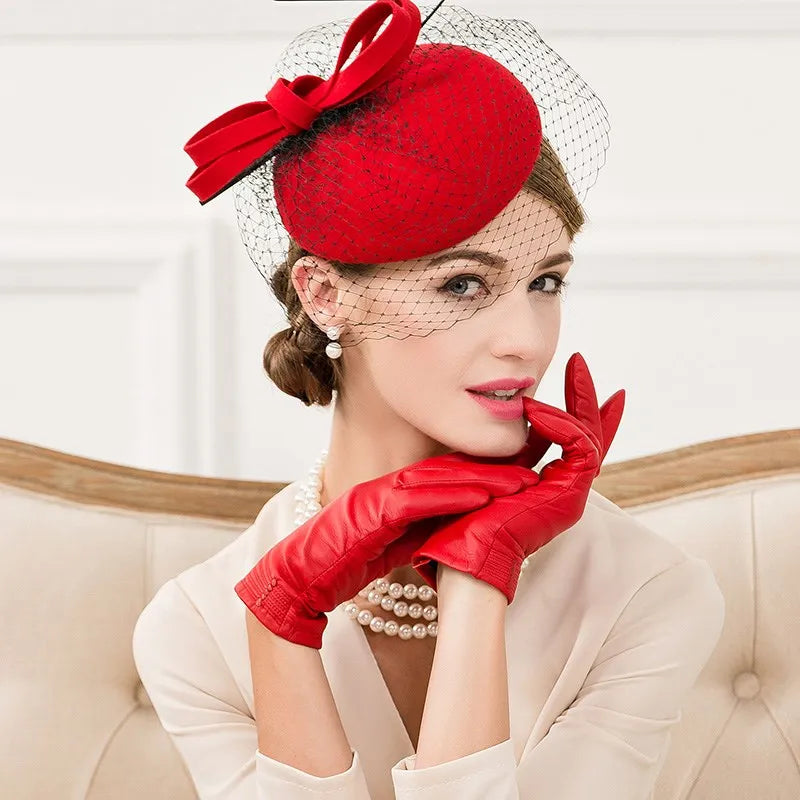 EE 3072  new winter joker wool hat British socialite little red feather winter hats women dress party