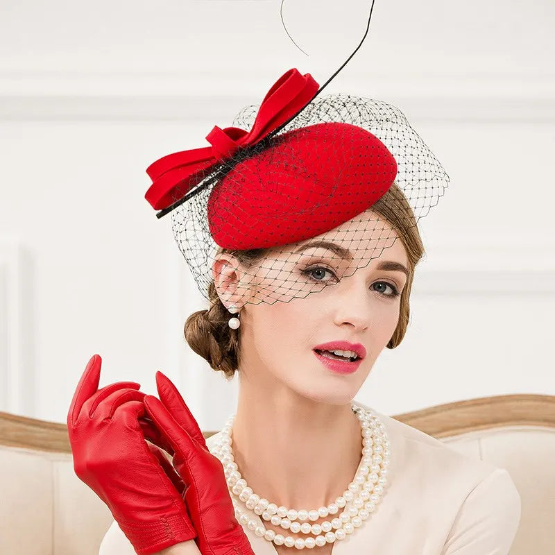 EE 3072  new winter joker wool hat British socialite little red feather winter hats women dress party