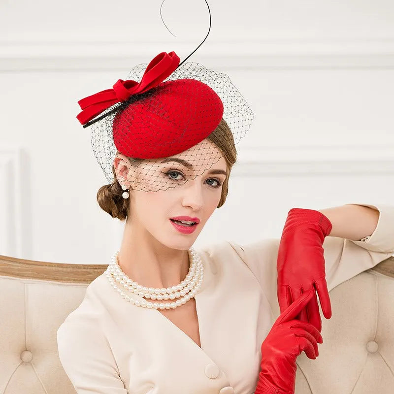 EE 3072  new winter joker wool hat British socialite little red feather winter hats women dress party