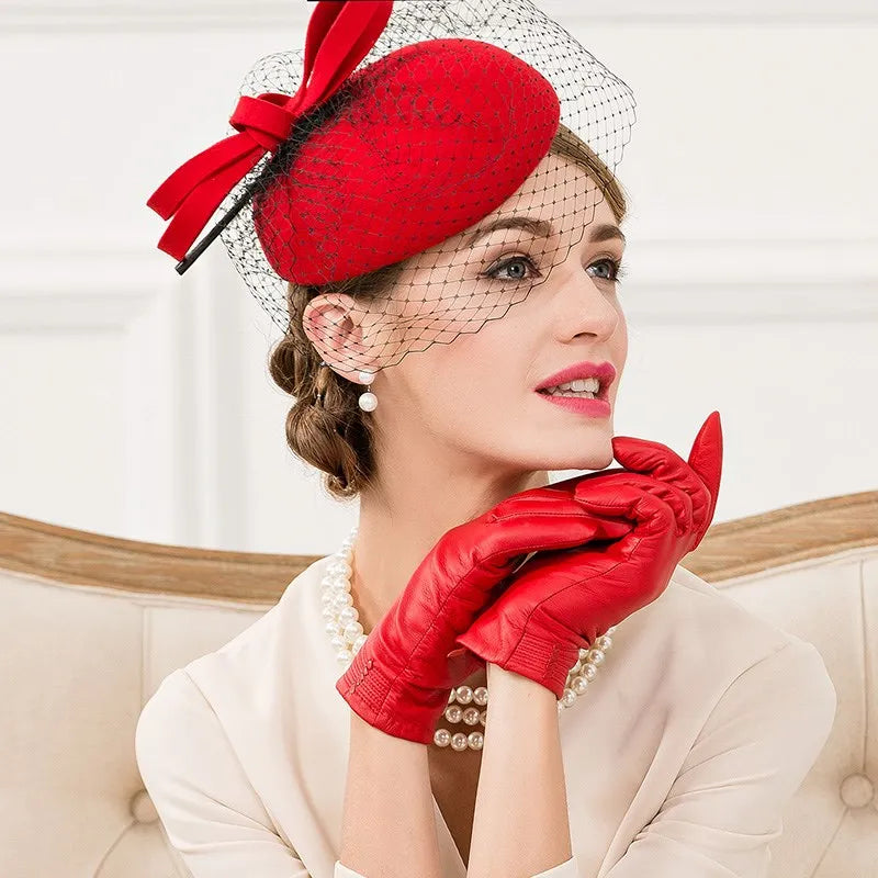 EE 3072  new winter joker wool hat British socialite little red feather winter hats women dress party