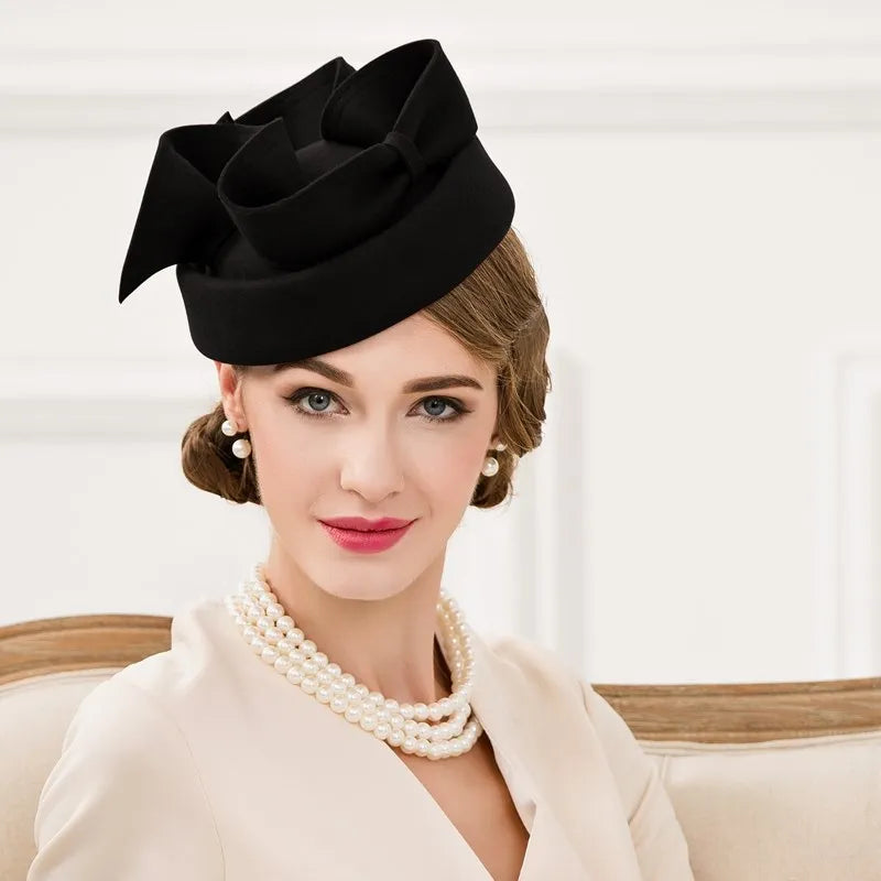 EE 3081 autumn new hat vintage wine red adult female wool hat British socialite party winter hats
