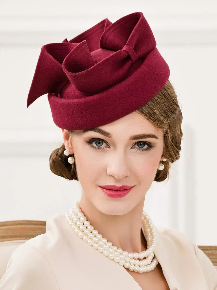 EE 3081 autumn new hat vintage wine red adult female wool hat British socialite party winter hats