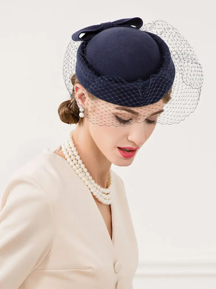 FADVES Women Vintage Pillbox Hat Fascinator Wedding Tea Party Cocktail Porkpie Veil Hats