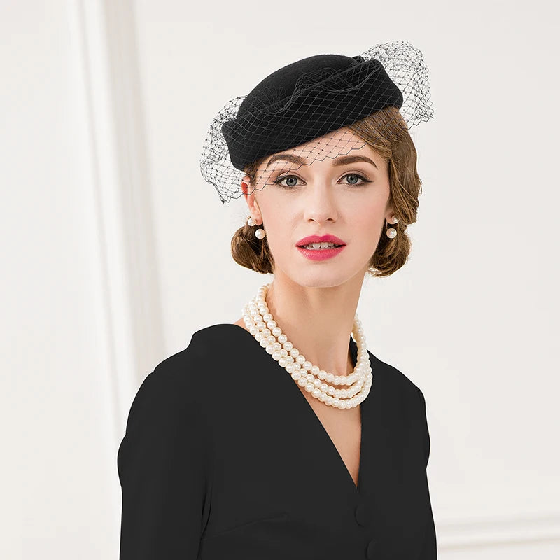 FADVES Women Vintage Pillbox Hat Fascinator Wedding Tea Party Cocktail Porkpie Veil Hats