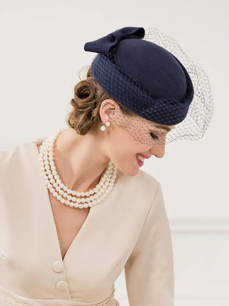 FADVES Women Vintage Pillbox Hat Fascinator Wedding Tea Party Cocktail Porkpie Veil Hats