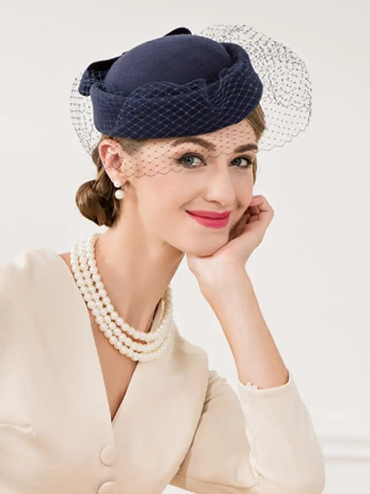 FADVES Women Vintage Pillbox Hat Fascinator Wedding Tea Party Cocktail Porkpie Veil Hats