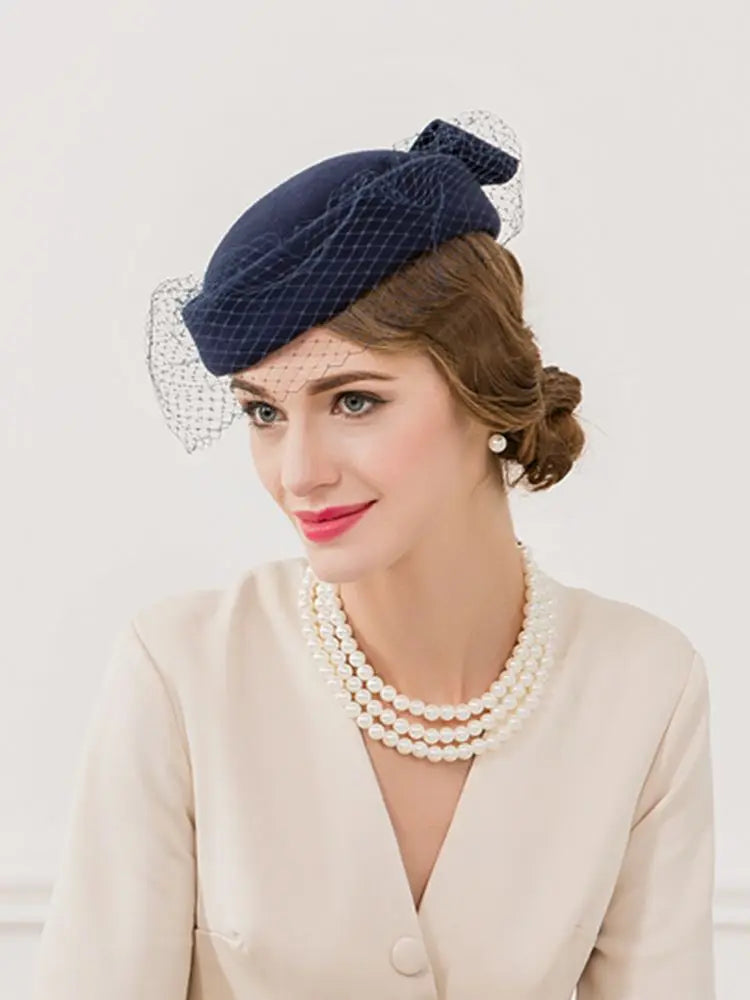 FADVES Women Vintage Pillbox Hat Fascinator Wedding Tea Party Cocktail Porkpie Veil Hats