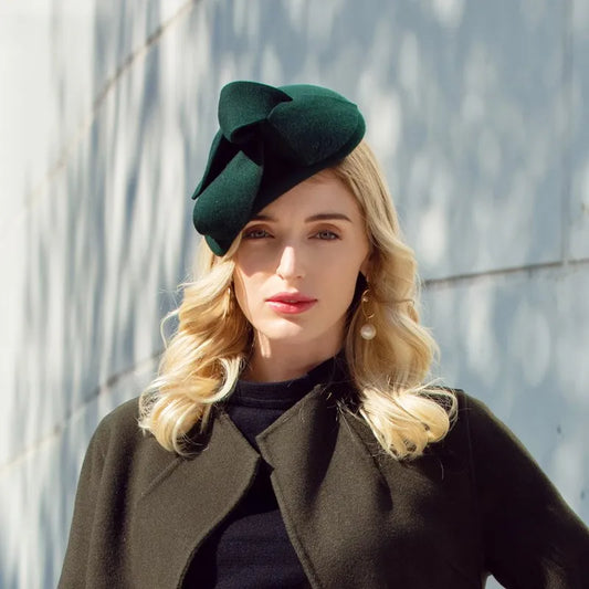 FADVES Vintage Wool Felt Fascinator Hat,   Wedding Party Cocktail Pillbox Style, Special Occasion Headpiece