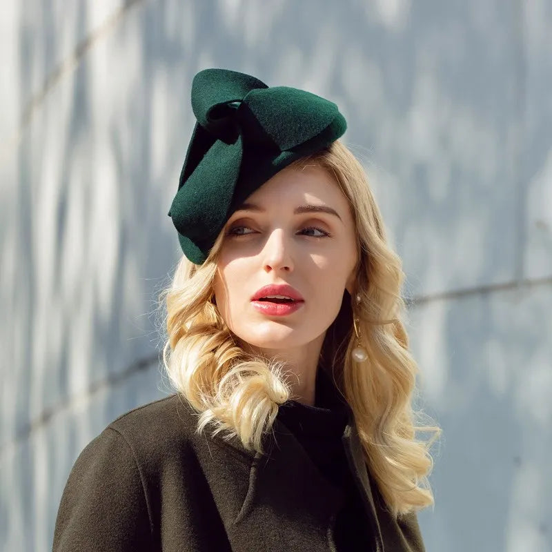 FADVES Vintage Wool Felt Fascinator Hat,   Wedding Party Cocktail Pillbox Style, Special Occasion Headpiece