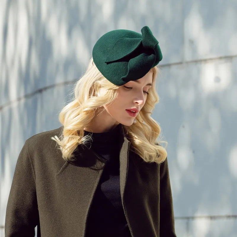FADVES Vintage Wool Felt Fascinator Hat,   Wedding Party Cocktail Pillbox Style, Special Occasion Headpiece