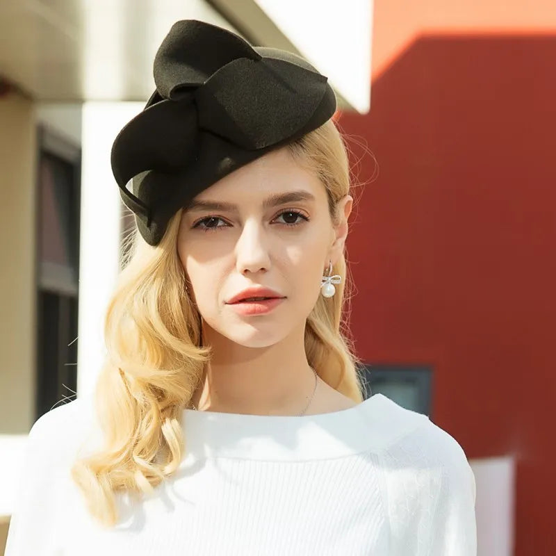 FADVES Vintage Wool Felt Fascinator Hat,   Wedding Party Cocktail Pillbox Style, Special Occasion Headpiece