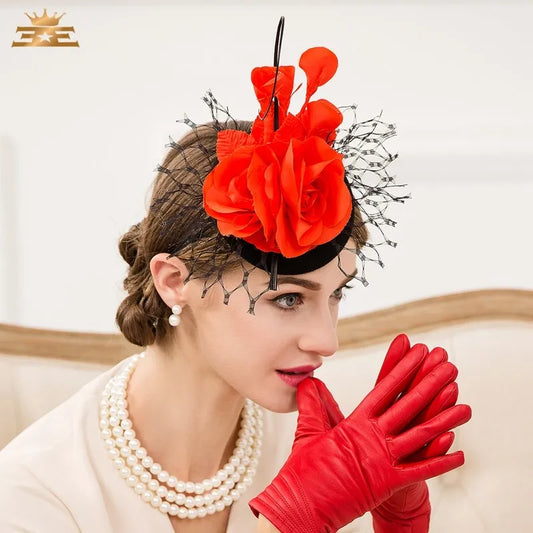 EE 3090 qiu dong elegant headdress small bump color wool hat gauze adult hat red hat female flowers