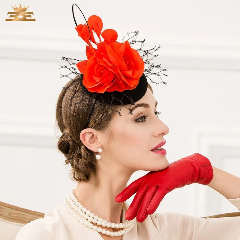 EE 3090 qiu dong elegant headdress small bump color wool hat gauze adult hat red hat female flowers