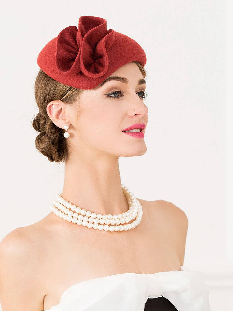 EE 3094 Winter/Warm/100% Australian Wool Felt/Fascinators Flowers/Elegant/Ladies Day/100% Wool Felt Hats/Beret Hat