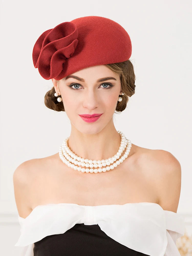 EE 3094 Winter/Warm/100% Australian Wool Felt/Fascinators Flowers/Elegant/Ladies Day/100% Wool Felt Hats/Beret Hat