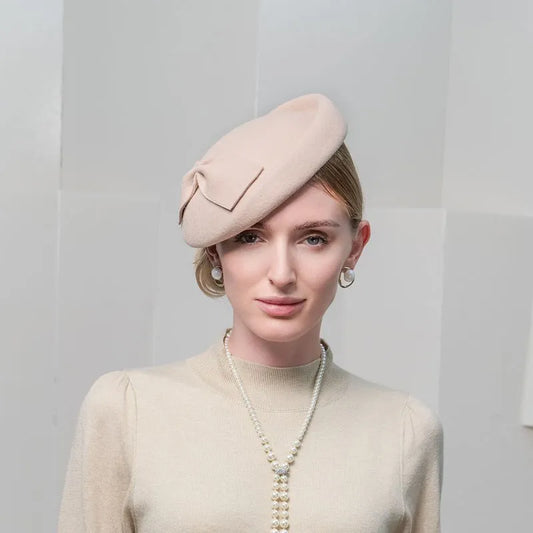 EE 3098 qiu dong joker bowknot travel hat brim woollen wool hat female elegant temperament
