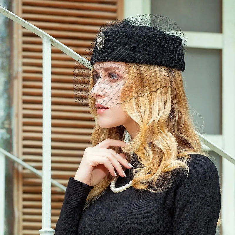 EE 3099 qiu dong small wool hat retro elegant net shamao winter leisure joker hat black woman
