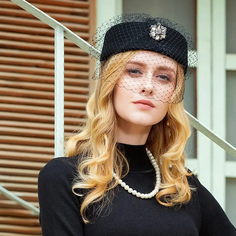 EE 3099 qiu dong small wool hat retro elegant net shamao winter leisure joker hat black woman