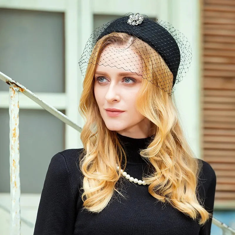 EE 3099 qiu dong small wool hat retro elegant net shamao winter leisure joker hat black woman