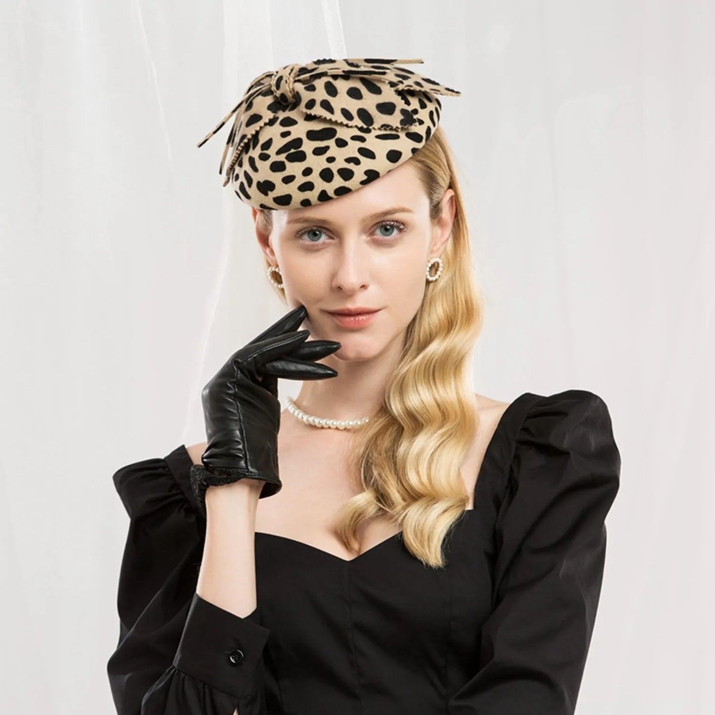 EE 3104 hat female new winter British restoring ancient ways leopard grain decoration homburg party dress socialite headdress