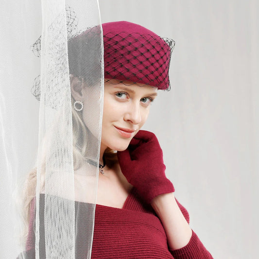 EE 3110 winter elegant joker tide of the new women's hat gauze restoring ancient ways British small wool hat in winter