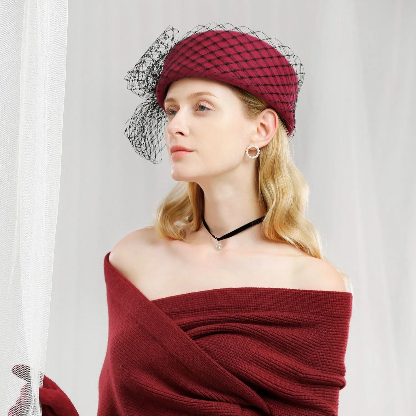 EE 3110 winter elegant joker tide of the new women's hat gauze restoring ancient ways British small wool hat in winter