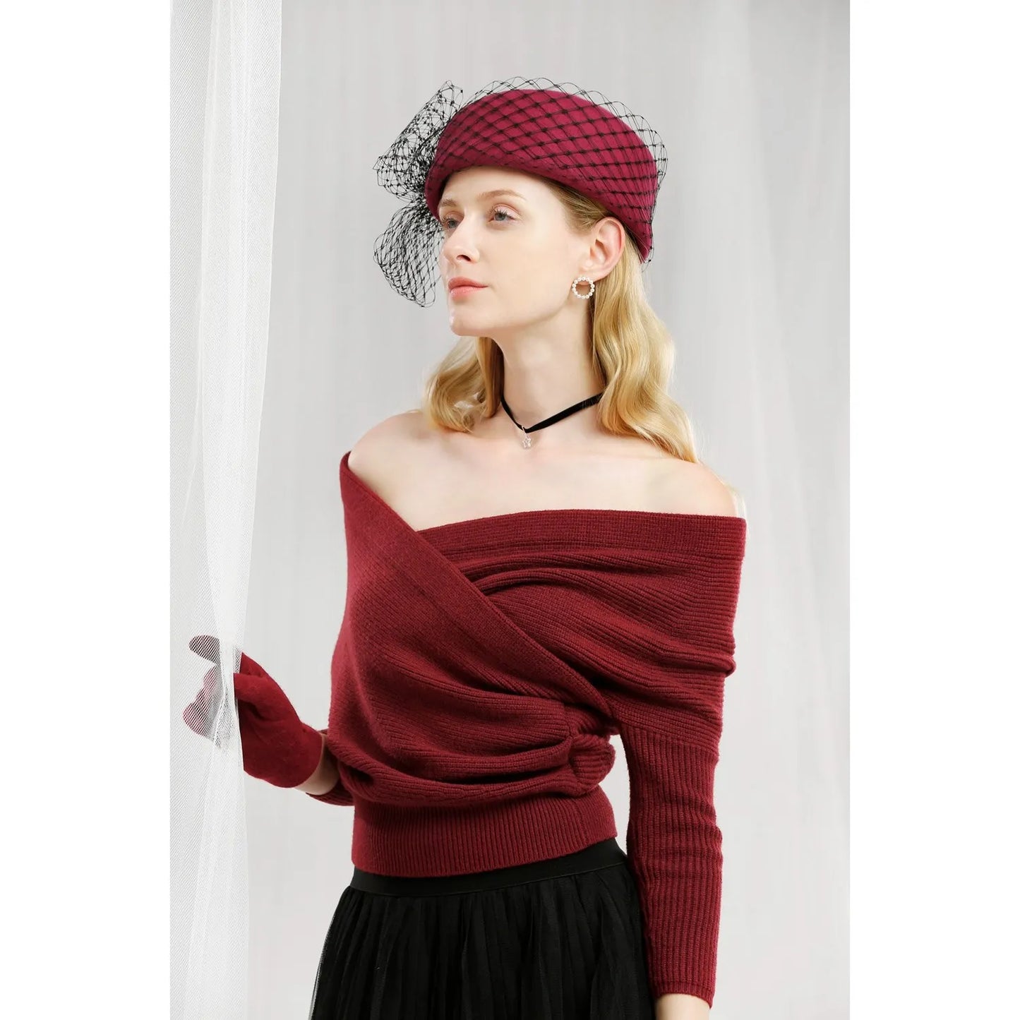 EE 3110 winter elegant joker tide of the new women's hat gauze restoring ancient ways British small wool hat in winter